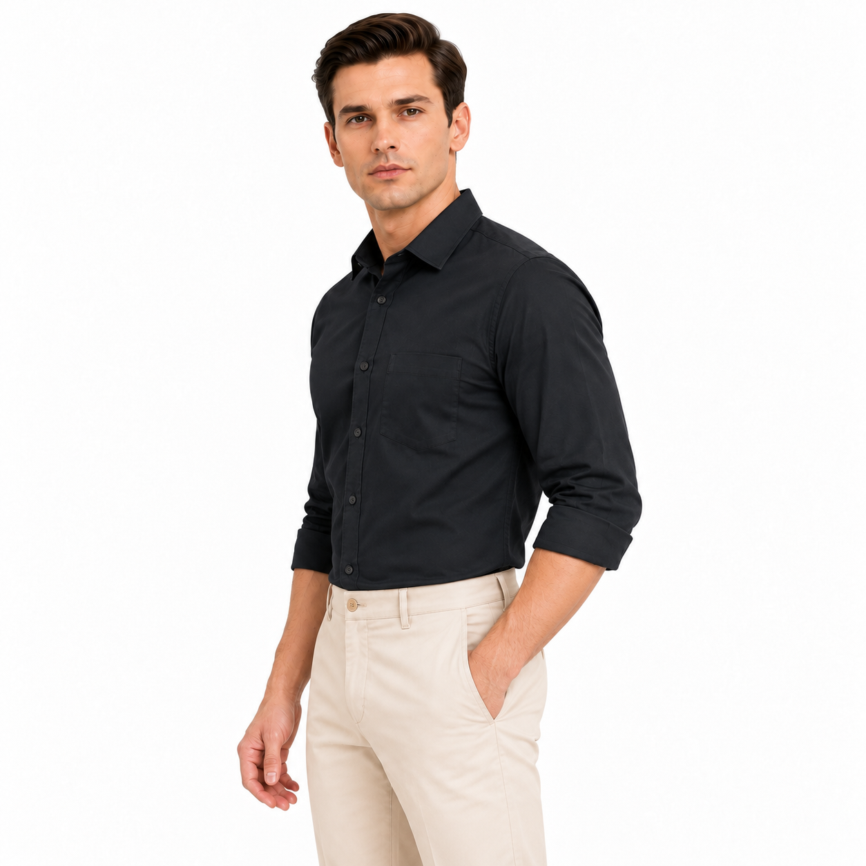 Black Plain Formal Shirt for Men - Image 2