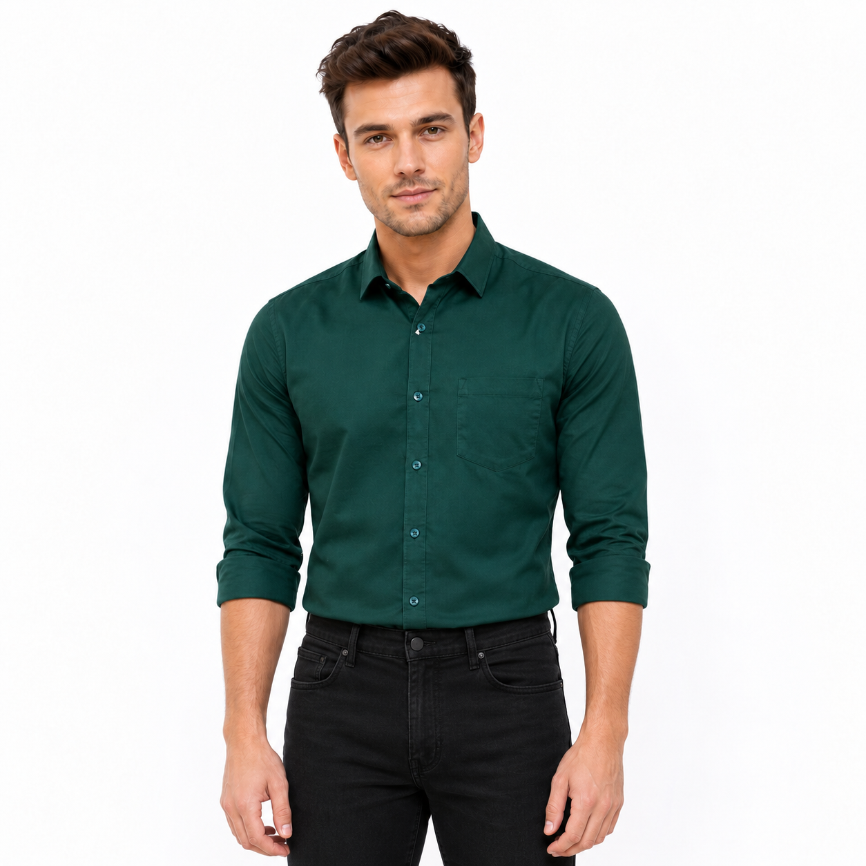 Green Plain Formal Shirt for Men - Image 1