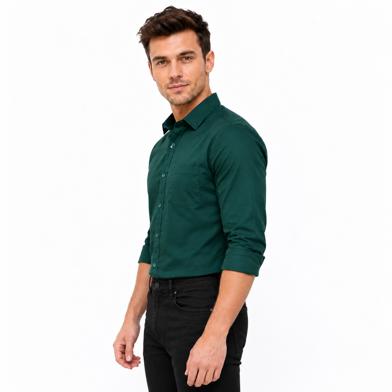 Green Plain Formal Shirt for Men - Image 2