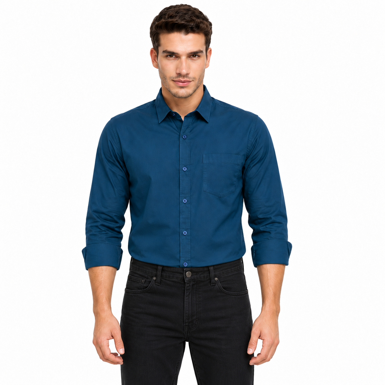 Blue Plain Formal Shirt for Men - Image 1