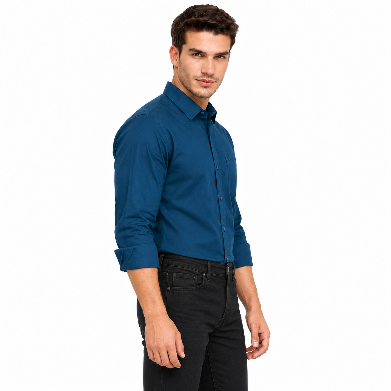 Blue Plain Formal Shirt for Men - Image 2