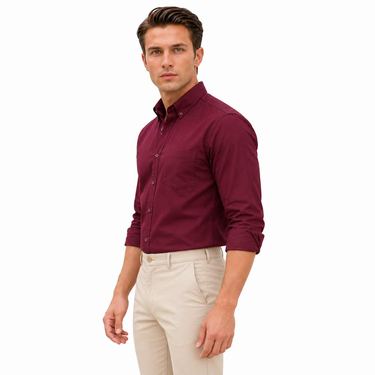 Maroon Plain Formal Shirt for Men - Image 2