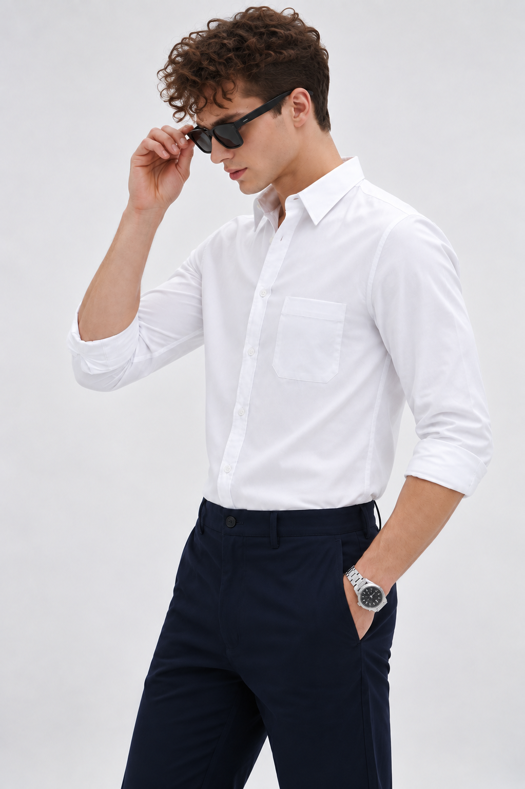 White Plain Formal Shirt for Men - Image 2