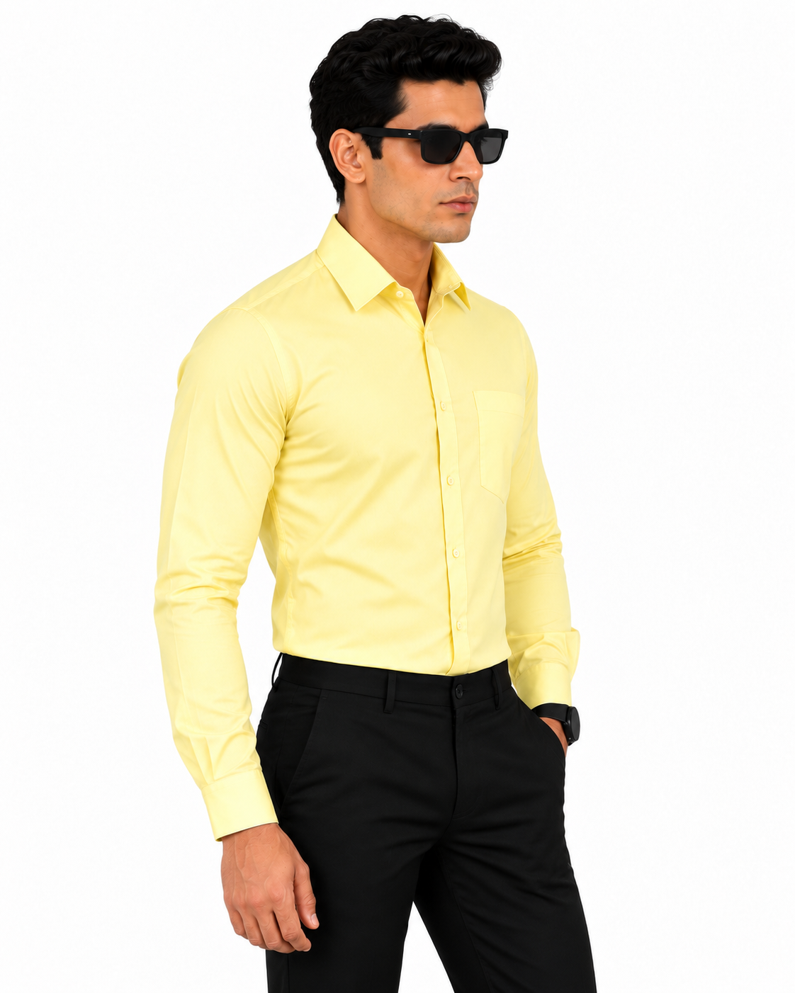 Yellow Plain Formal Shirt for Men - Image 2