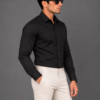 Black Plain Formal Shirt for Men - Thumbnail Image 2