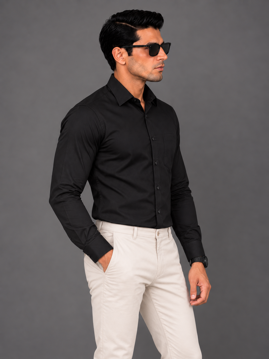 Black Plain Formal Shirt for Men - Image 2
