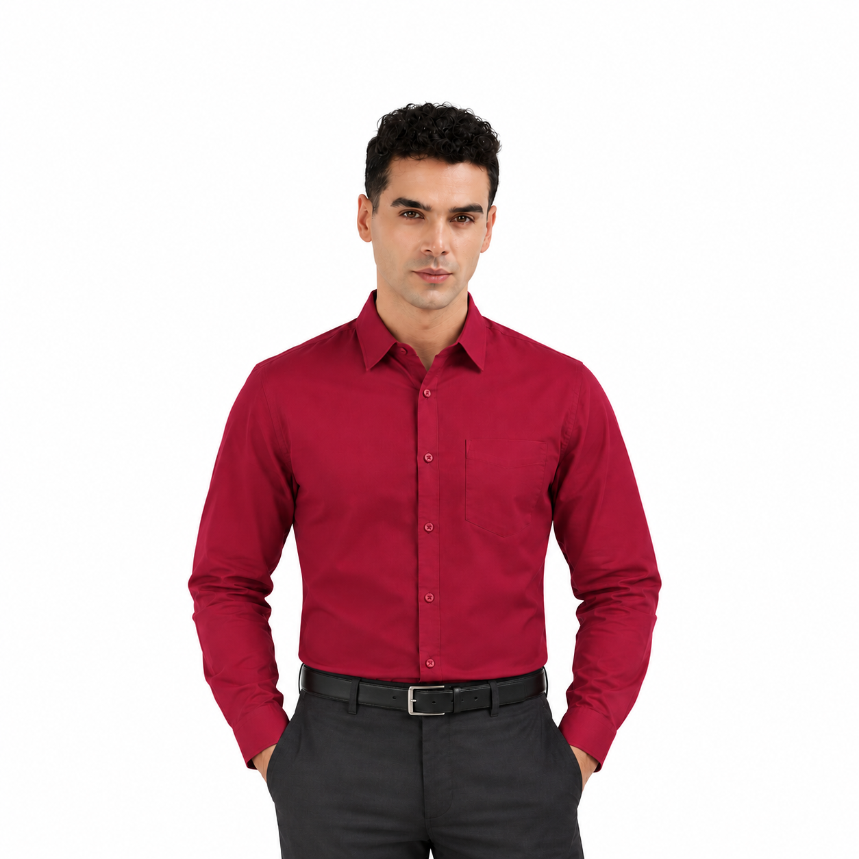 Red Plain Formal Shirt for Men - Image 1