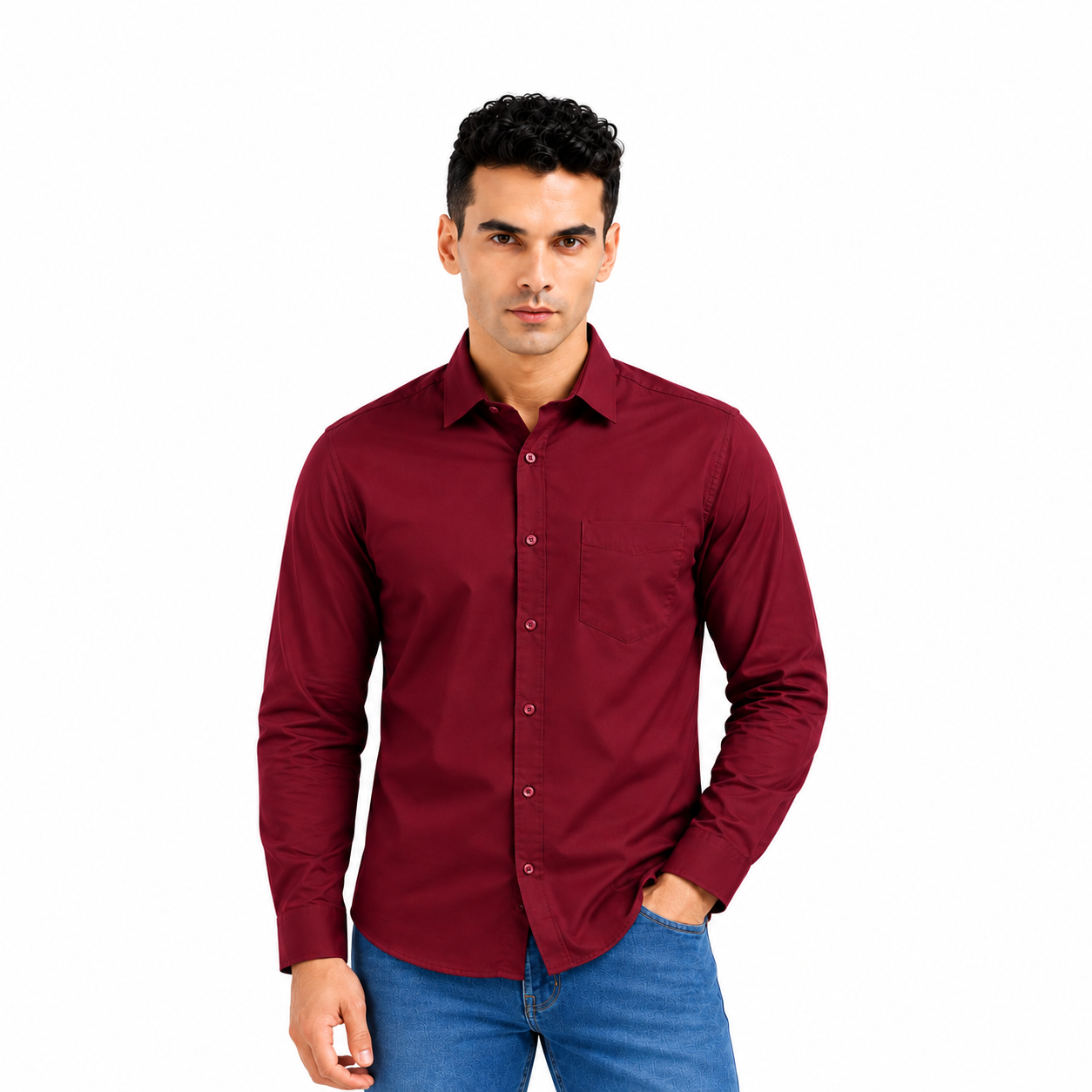 Maroon Plain Formal Shirt for Men - Image 1