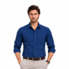 Navy Blue Plain Formal Shirt for Men - Thumbnail Image 1