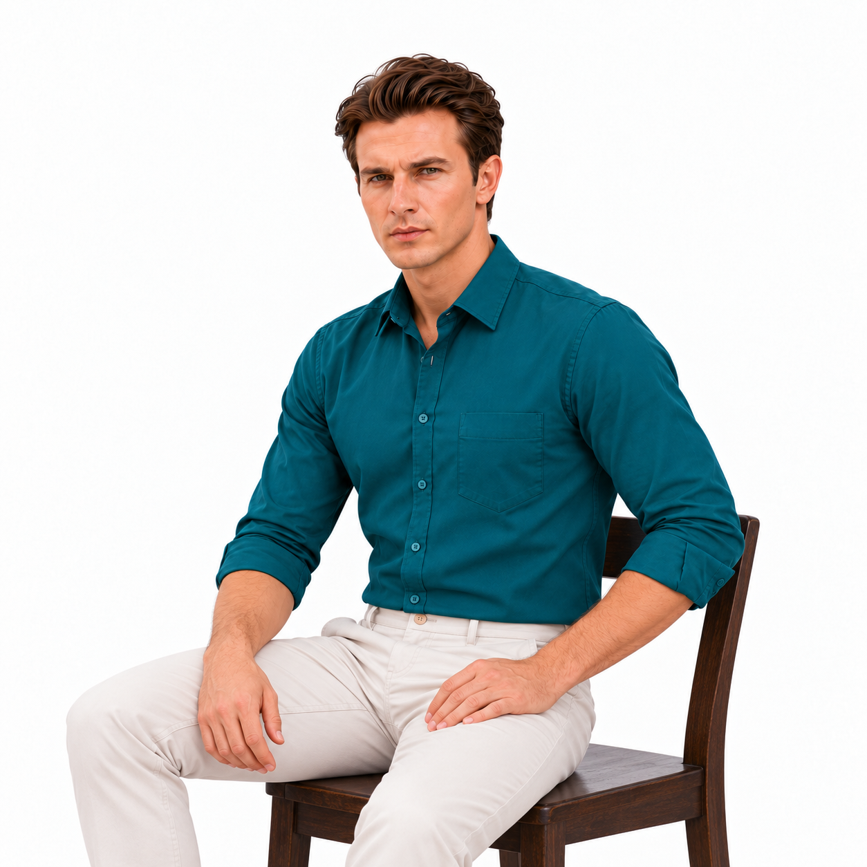 Green Plain Formal Shirt for Men - Image 4