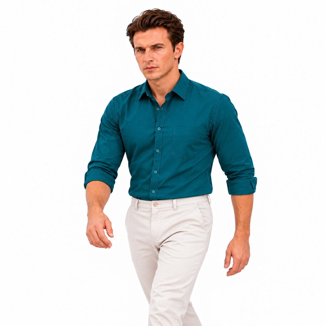 Green Plain Formal Shirt for Men - Image 5