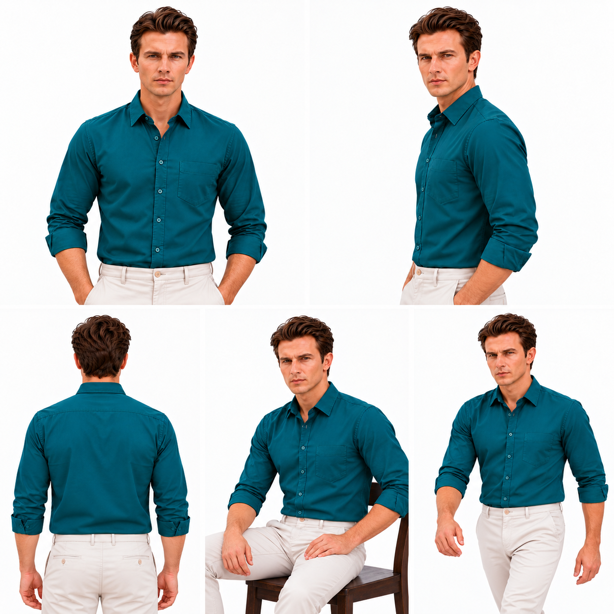 Green Plain Formal Shirt for Men - Image 6