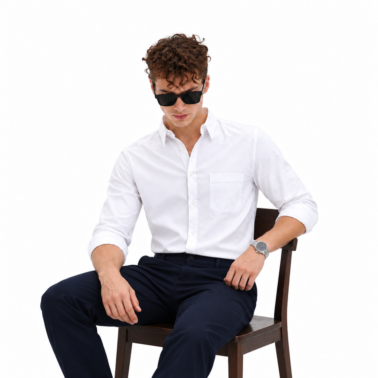 White Plain Formal Shirt for Men - Image 4