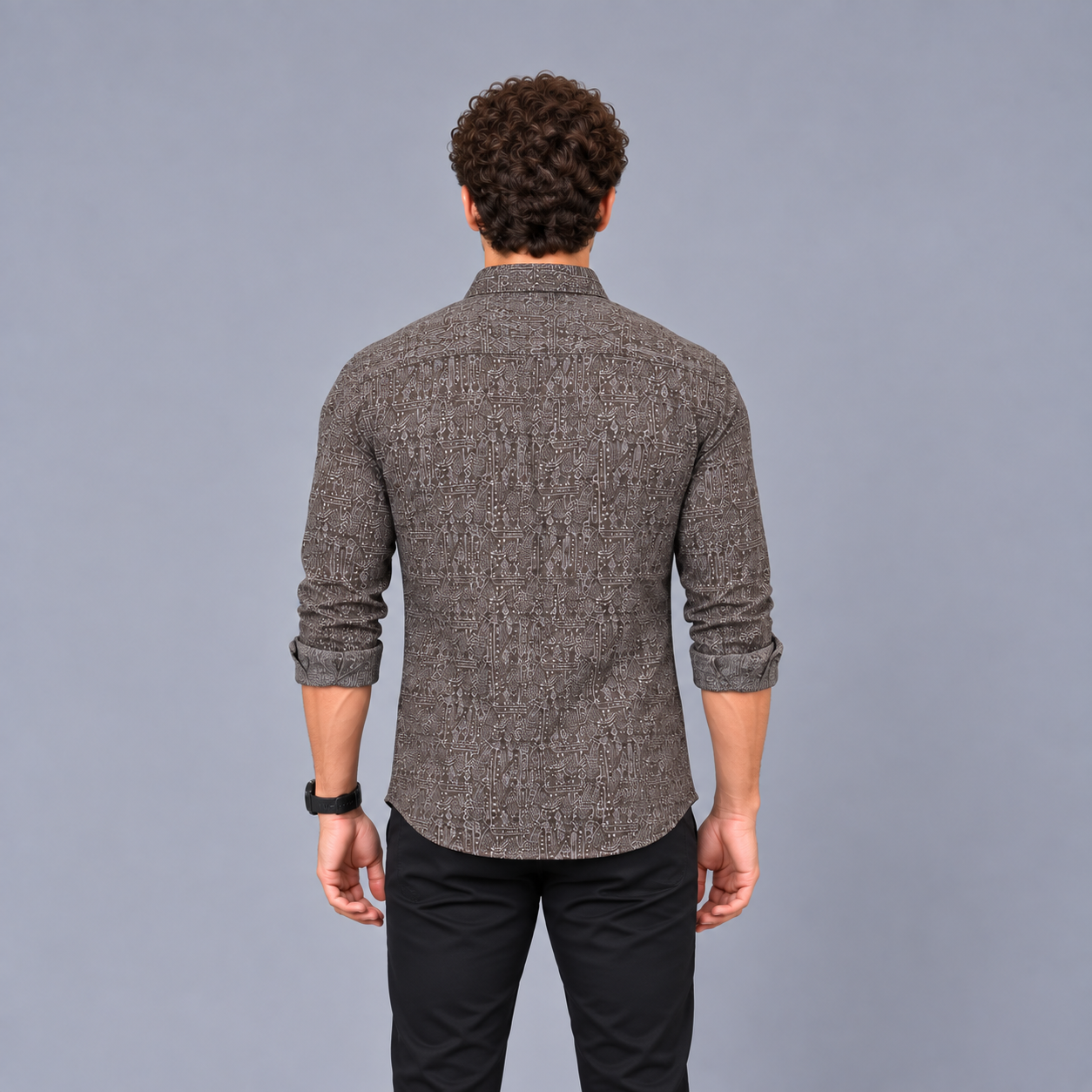 Geometric Black Printed Casual Shirt for Men - Image 3