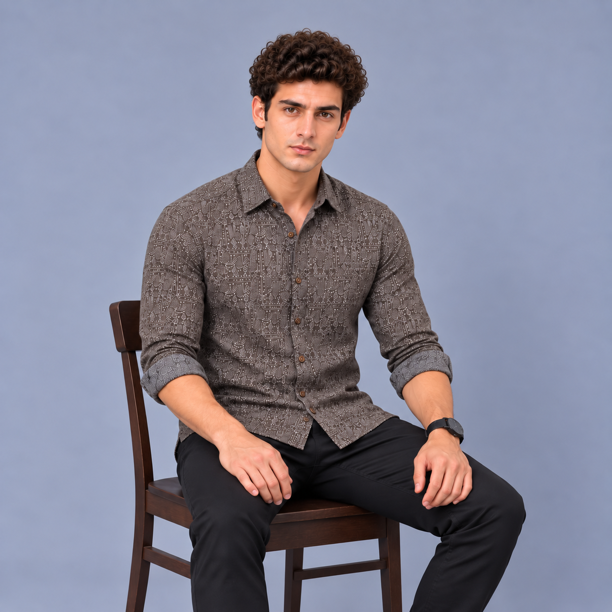 Geometric Black Printed Casual Shirt for Men - Image 4