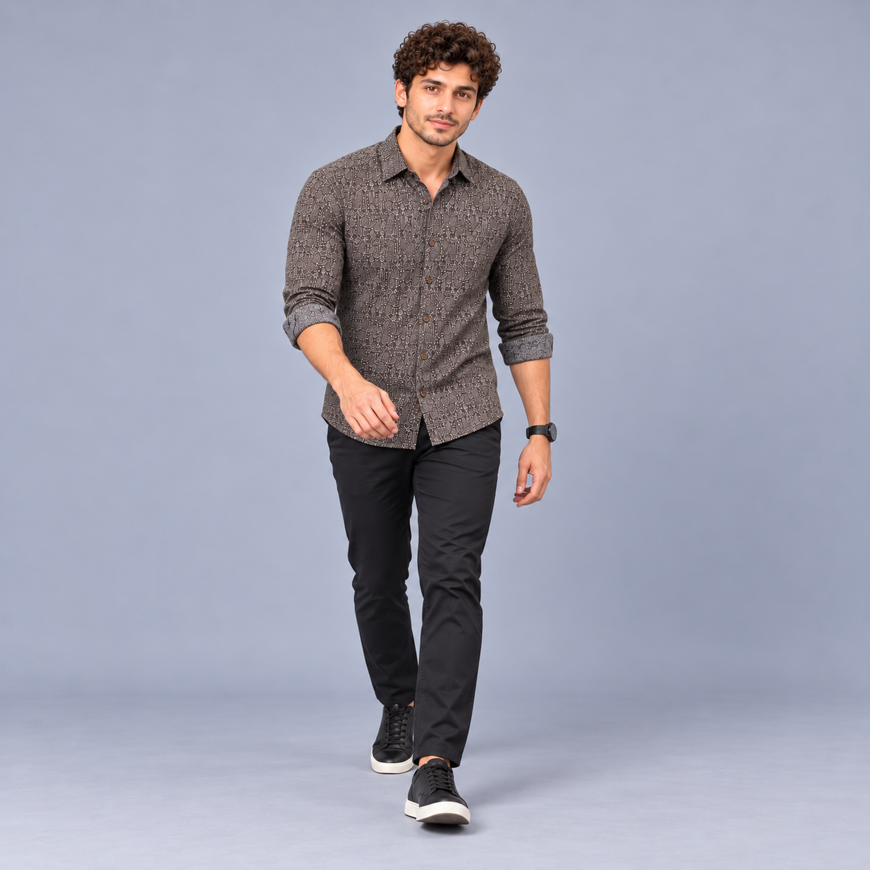 Geometric Black Printed Casual Shirt for Men - Image 5