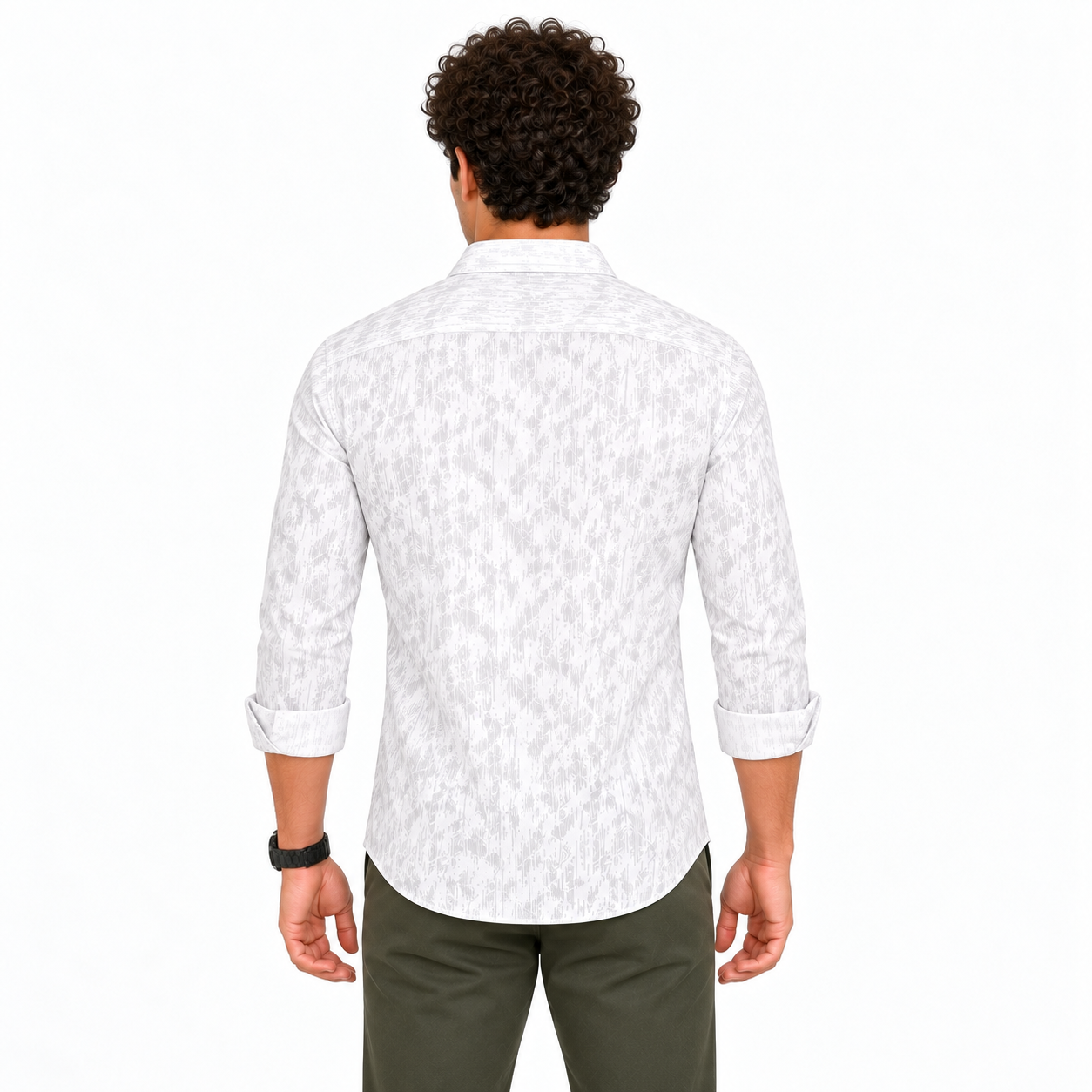 White Brushstroke Printed Casual Shirt for Men - Image 3