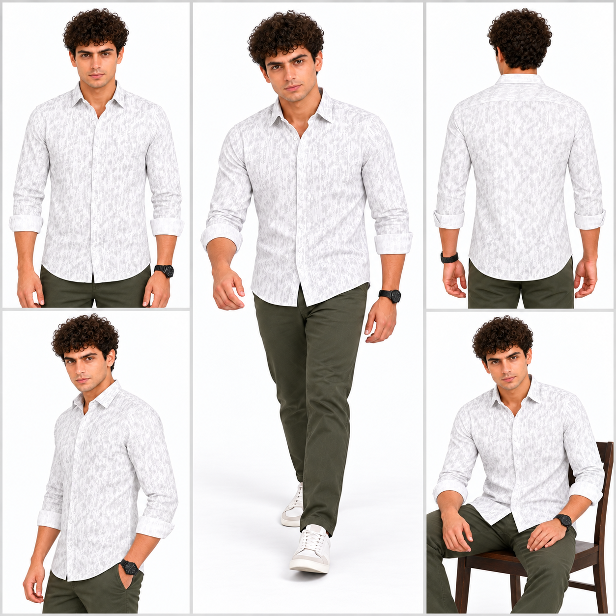 White Brushstroke Printed Casual Shirt for Men - Image 6