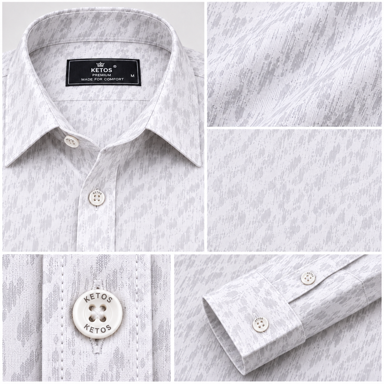 White Brushstroke Printed Casual Shirt for Men - Image 7