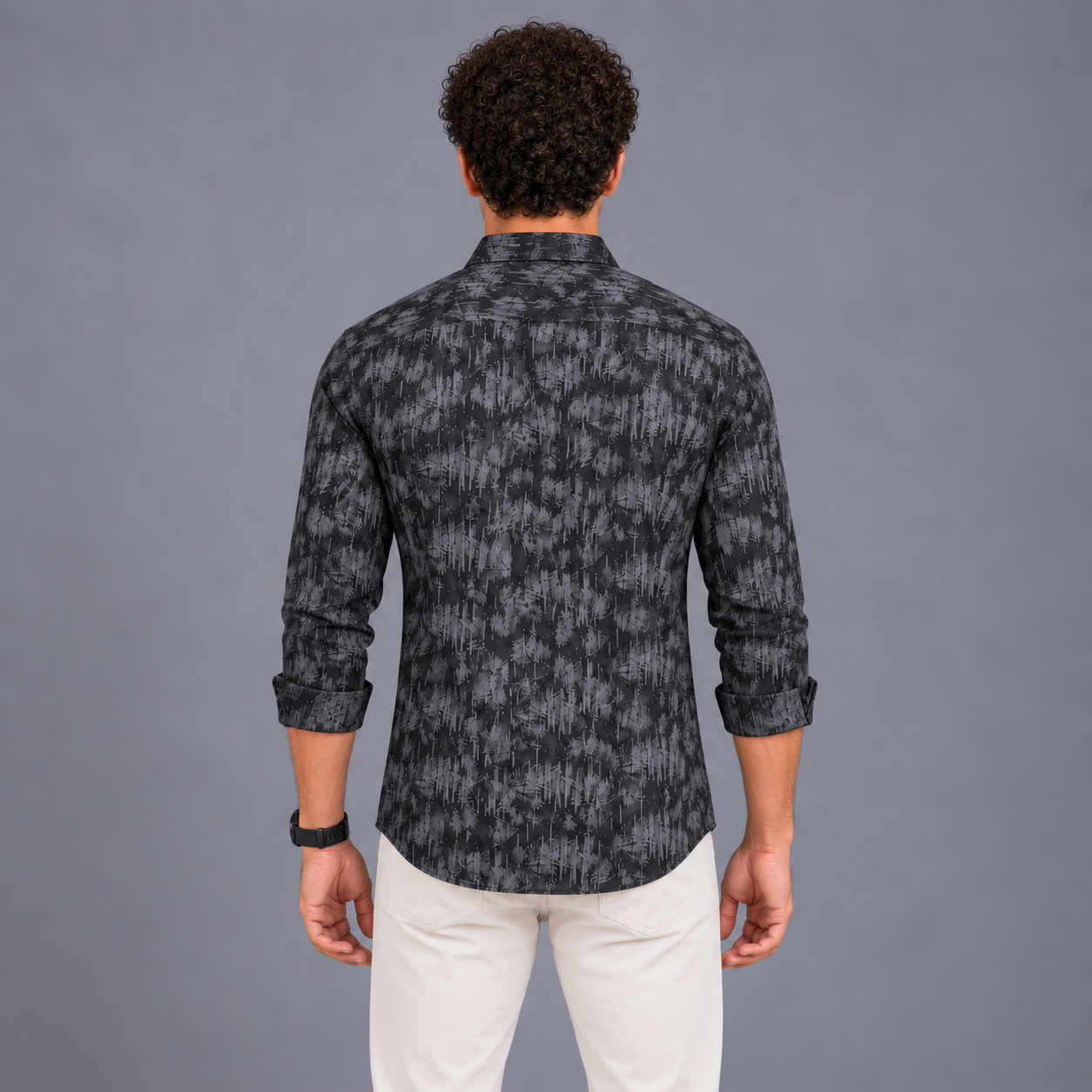 Black Brushstroke Printed Casual Shirt for Men - Image 3