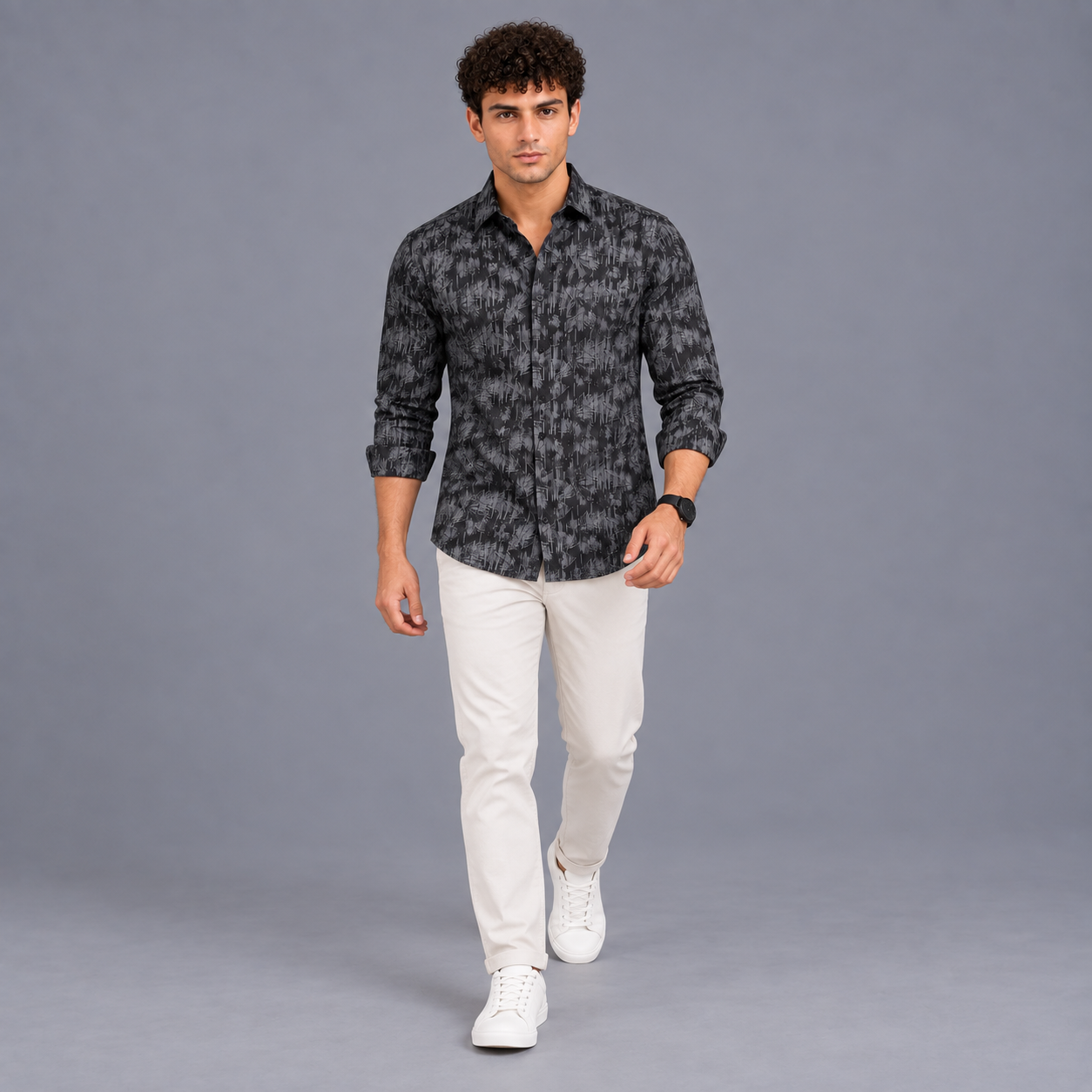 Black Brushstroke Printed Casual Shirt for Men - Image 5