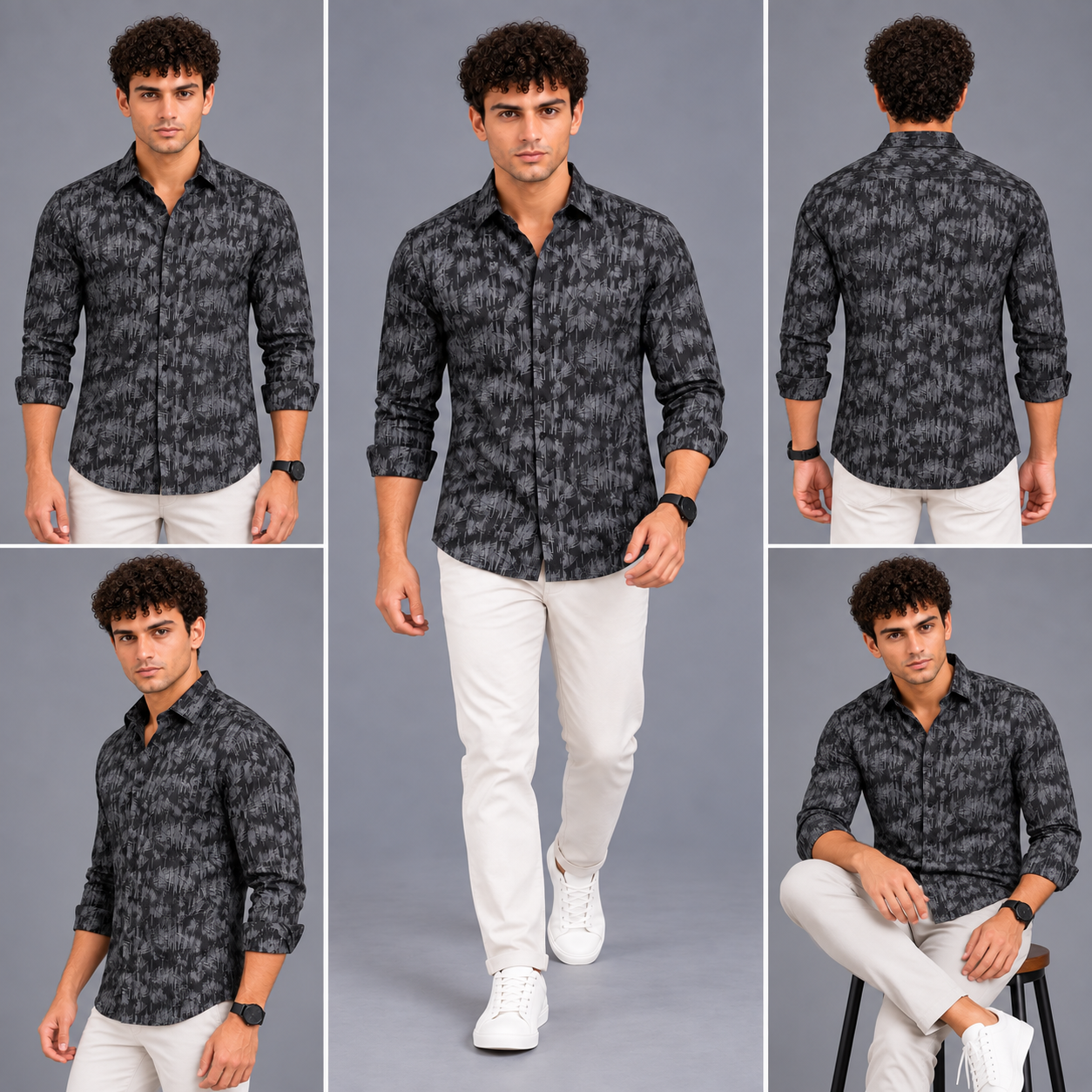 Black Brushstroke Printed Casual Shirt for Men - Image 6