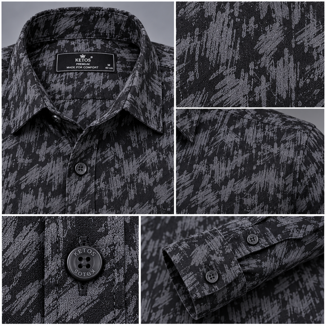 Black Brushstroke Printed Casual Shirt for Men - Image 7