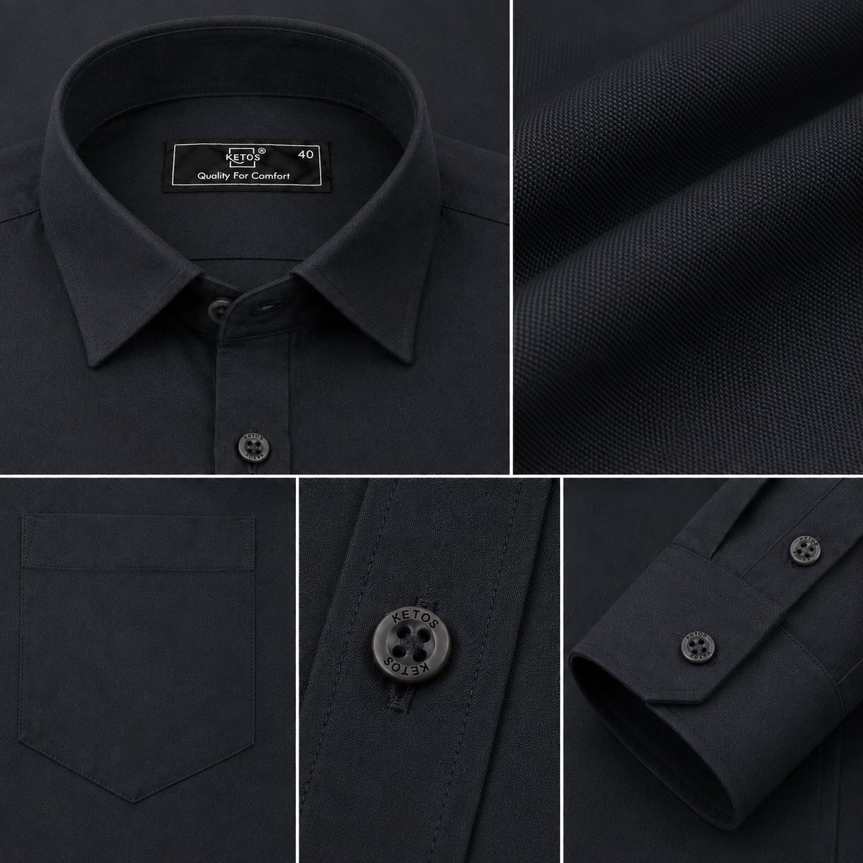 Black Plain Formal Shirt for Men - Image 7