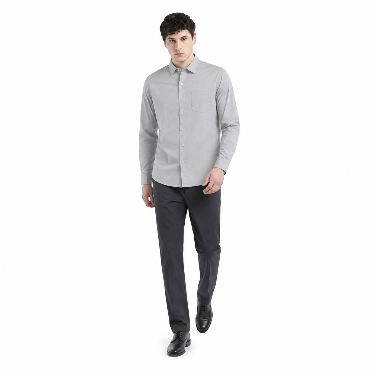 Plain Light Grey Formal Shirt for Men - Image 5