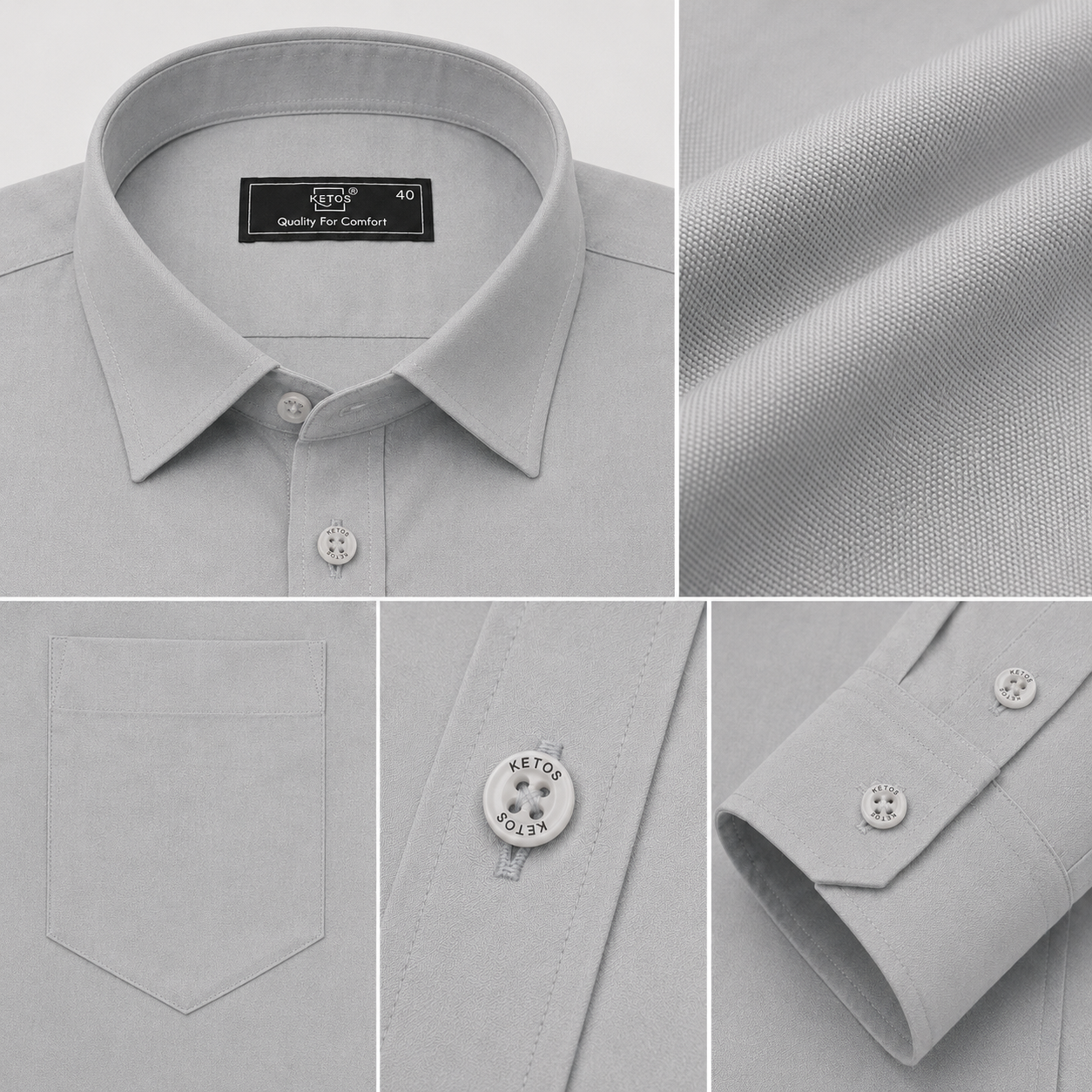 Plain Light Grey Formal Shirt for Men - Image 7