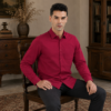 Red Plain Formal Shirt for Men - Thumbnail Image 4