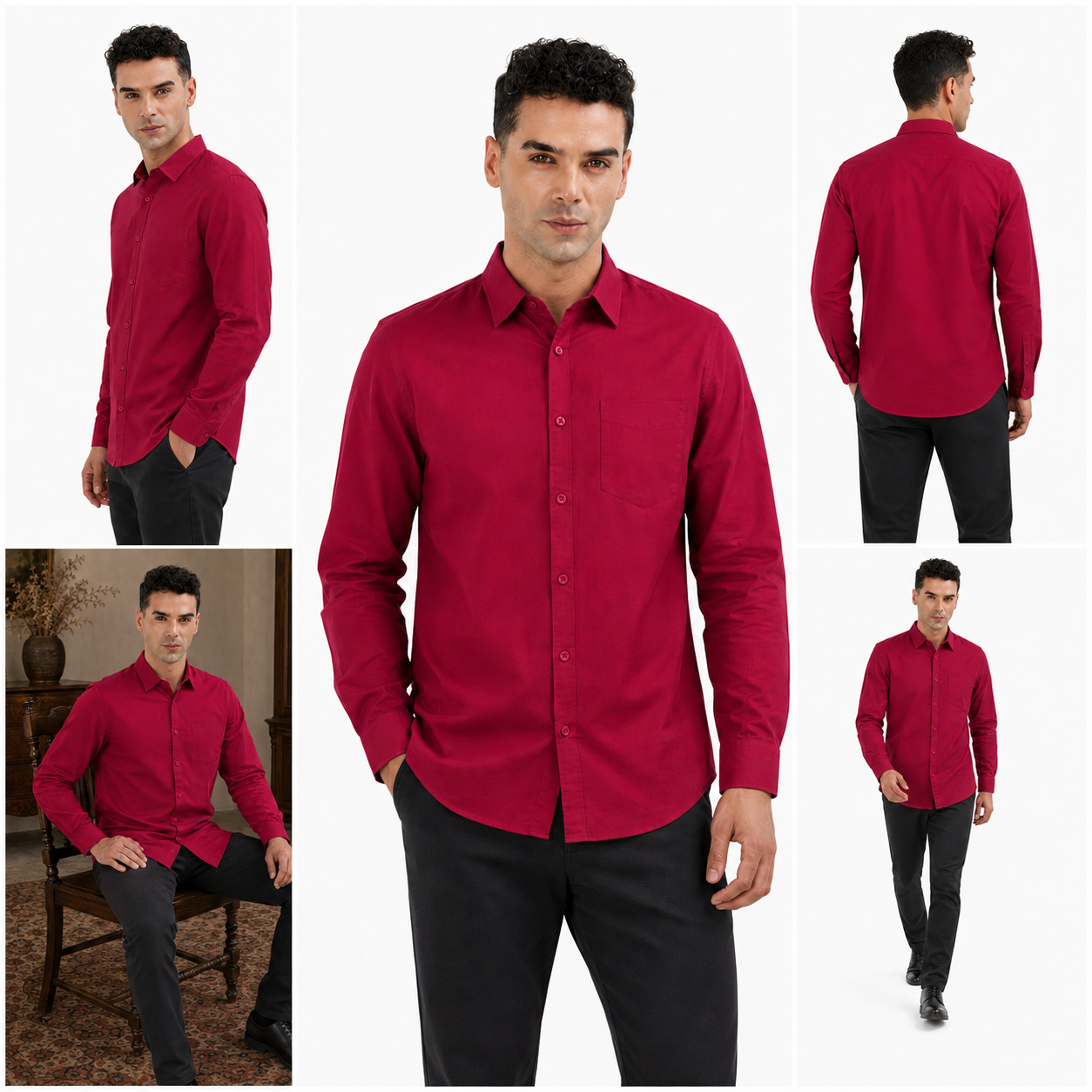 Red Plain Formal Shirt for Men - Image 6