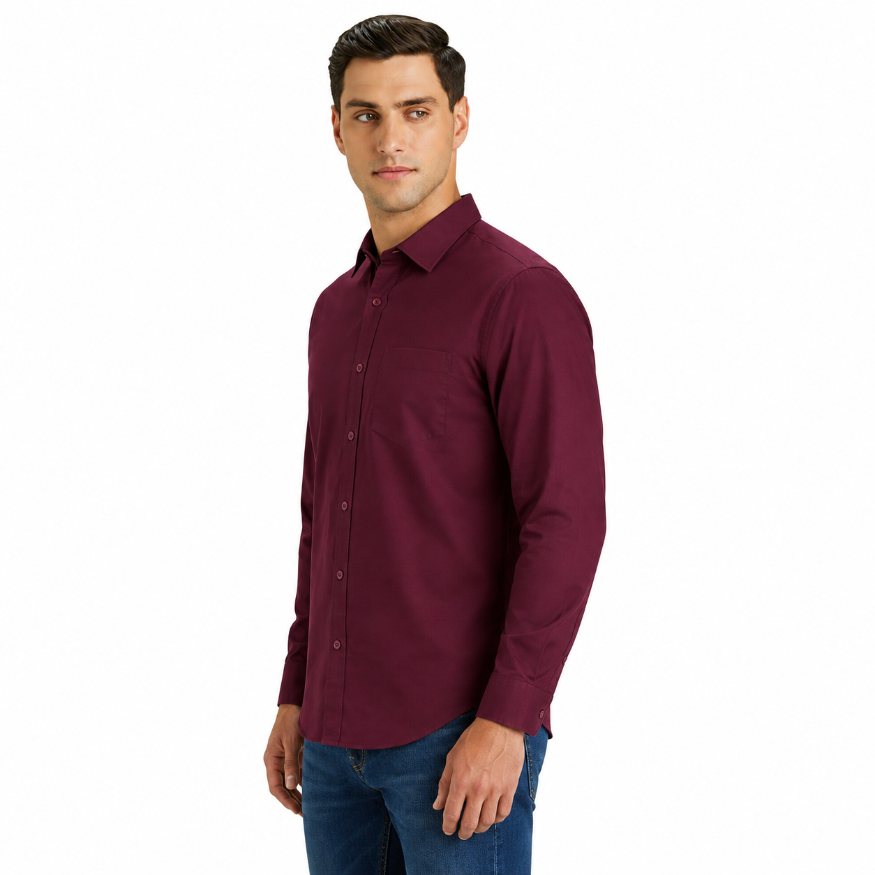 Maroon Plain Formal Shirt for Men - Image 2