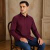 Maroon Plain Formal Shirt for Men - Thumbnail Image 4