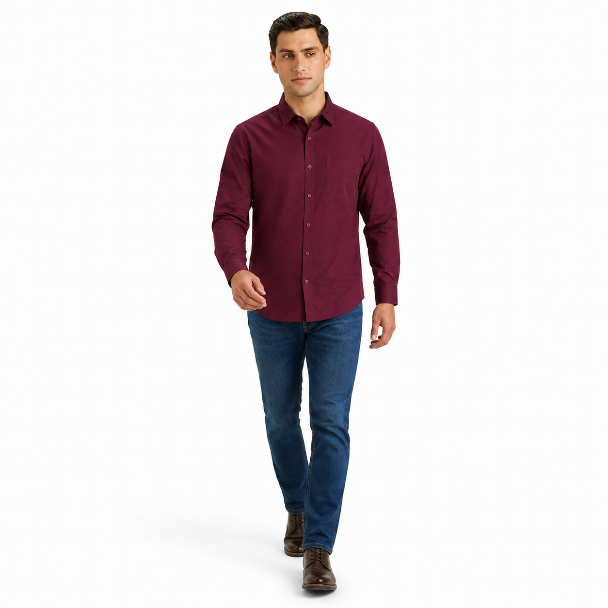 Maroon Plain Formal Shirt for Men - Image 5