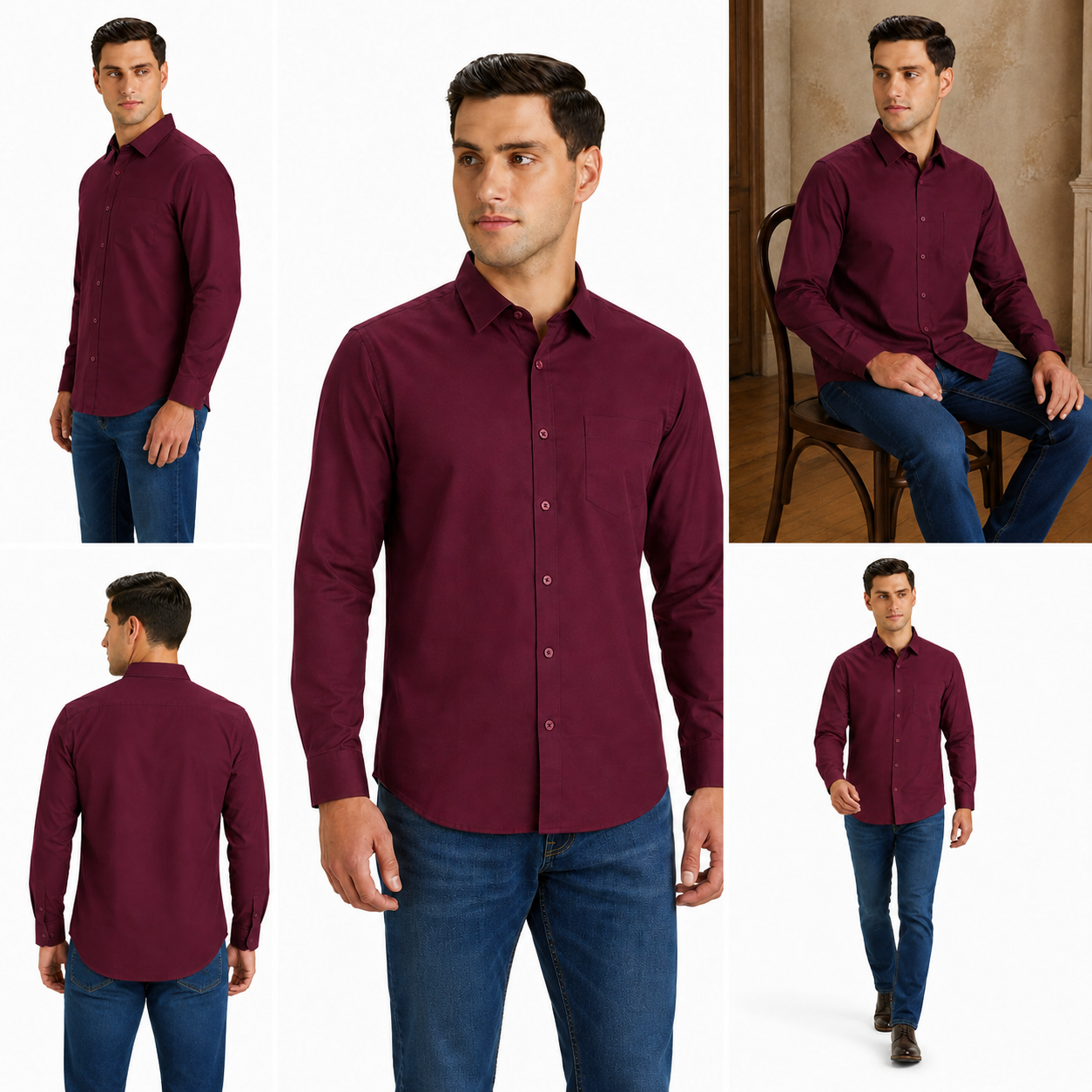 Maroon Plain Formal Shirt for Men - Image 6