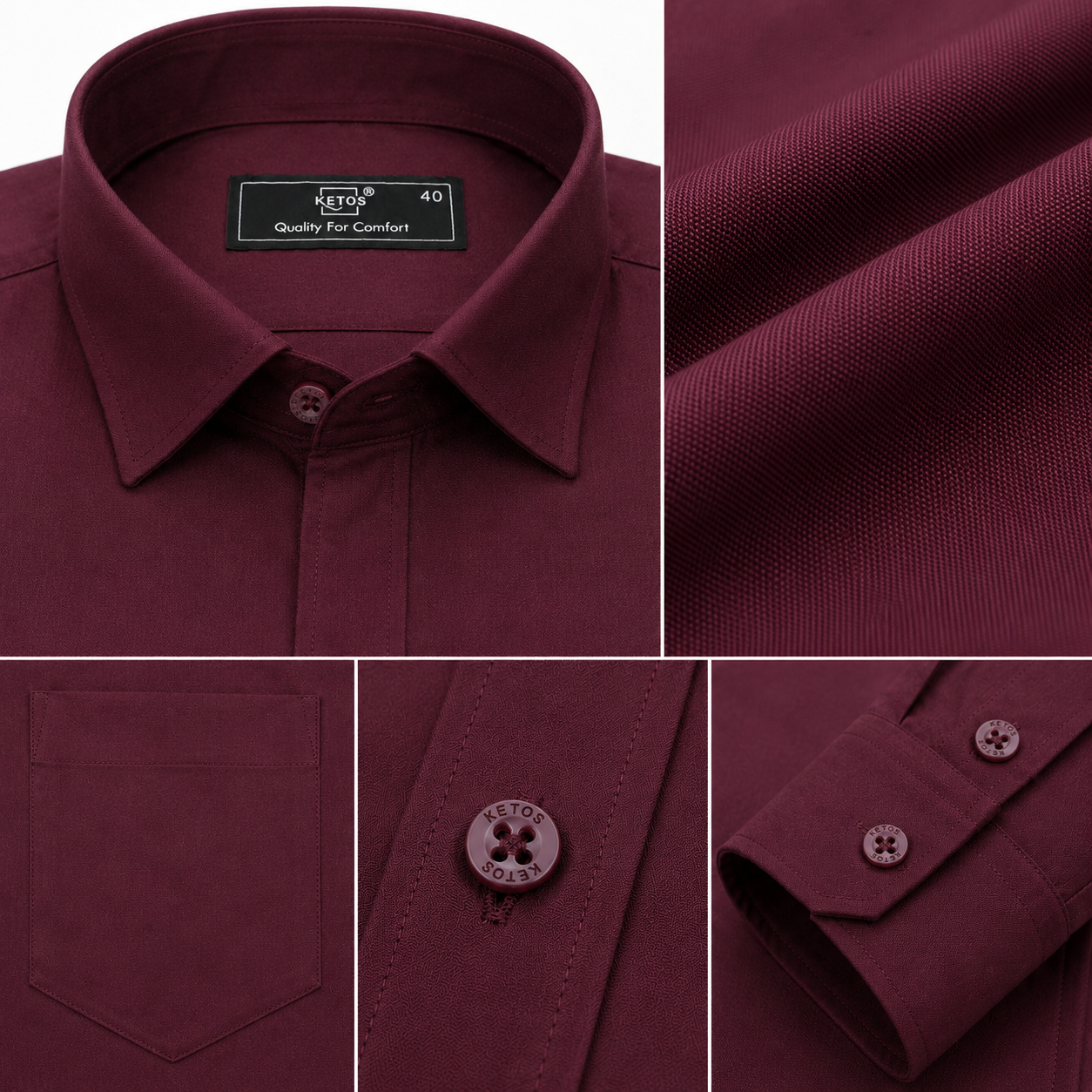 Maroon Plain Formal Shirt for Men - Image 7