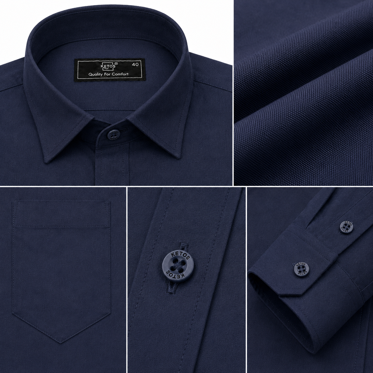 Dark Blue Plain Formal Shirt for Men - Image 7