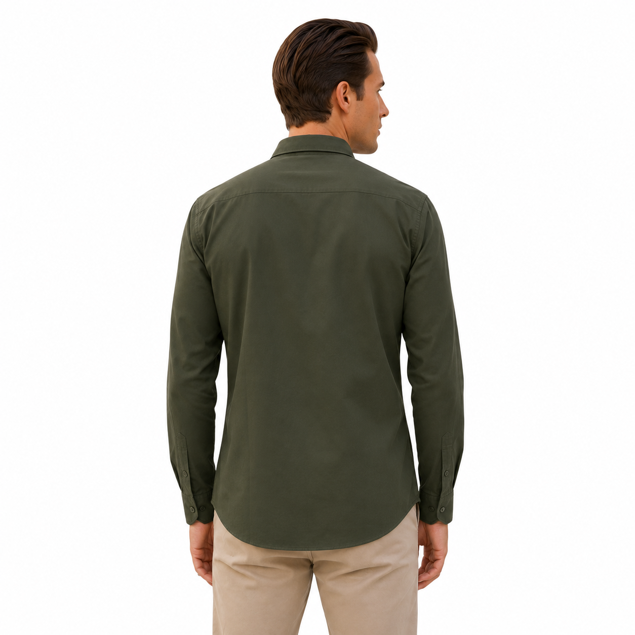 Olive Green Plain Formal Shirt for Men - Image 3