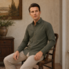 Olive Green Plain Formal Shirt for Men - Thumbnail Image 4