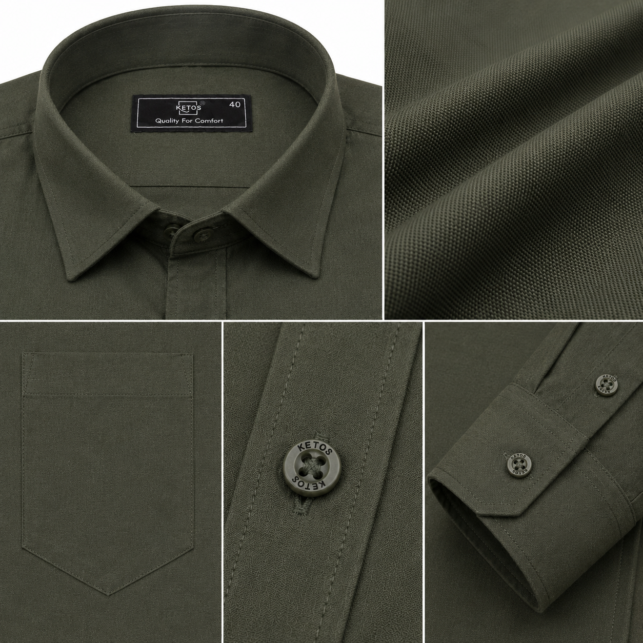 Olive Green Plain Formal Shirt for Men - Image 7