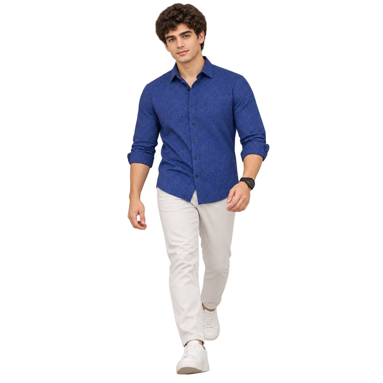 Blue Printed Casual Shirt for Men - Image 5
