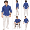 Blue Printed Casual Shirt for Men - Thumbnail Image 6
