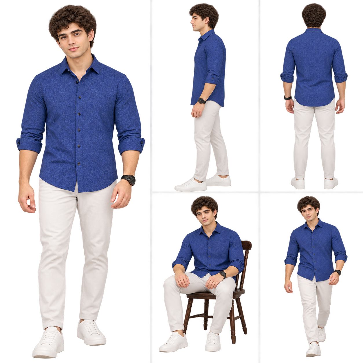 Blue Printed Casual Shirt for Men - Image 6