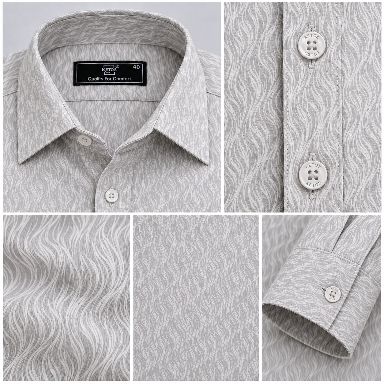 White Wavy Line Printed Casual Shirt for Men - Image 7