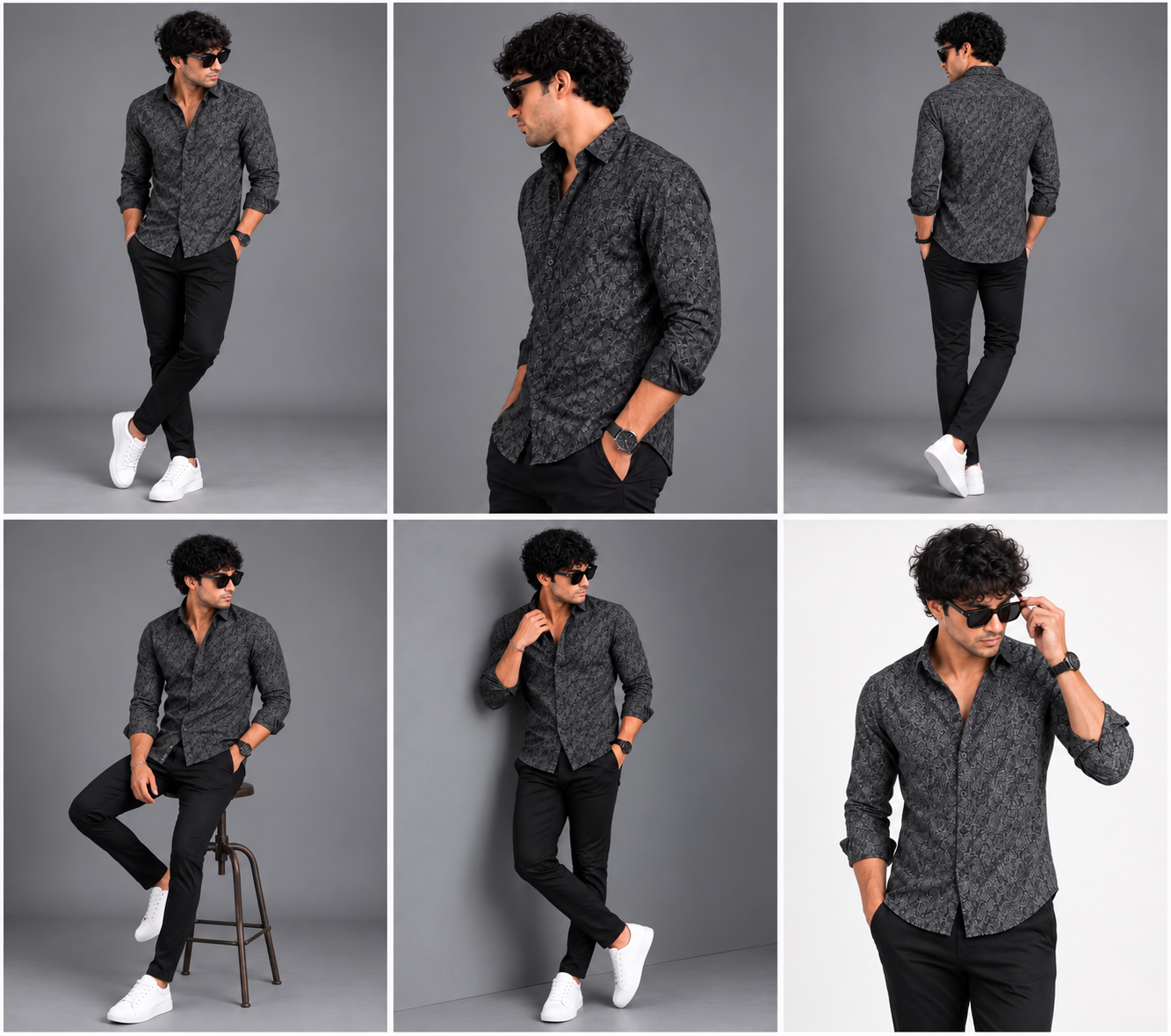 Black Abstract Geometric Printed Shirt for Men - Image 6