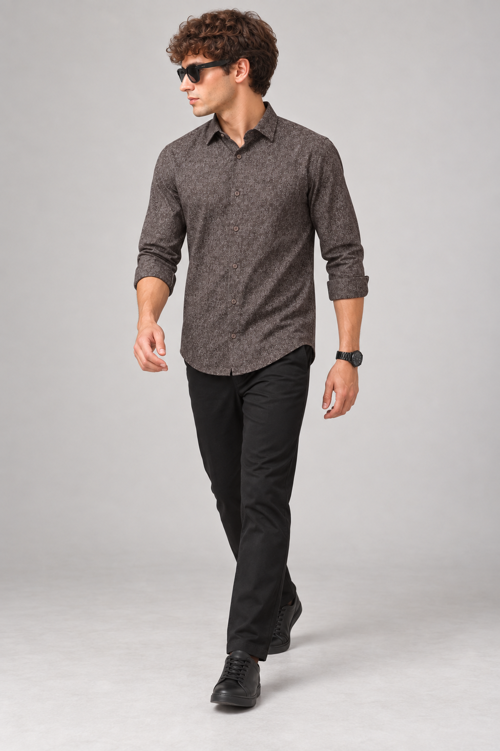 Brown Abstract Printed Casual Shirt for Men - Image 5
