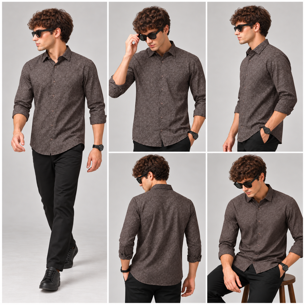 Brown Abstract Printed Casual Shirt for Men - Image 6