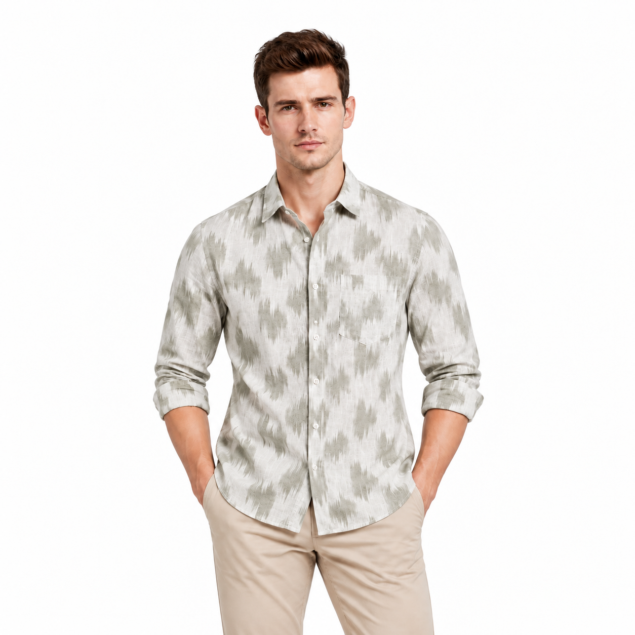 Abstract Light Green Printed Casual Shirt for Men - Image 1