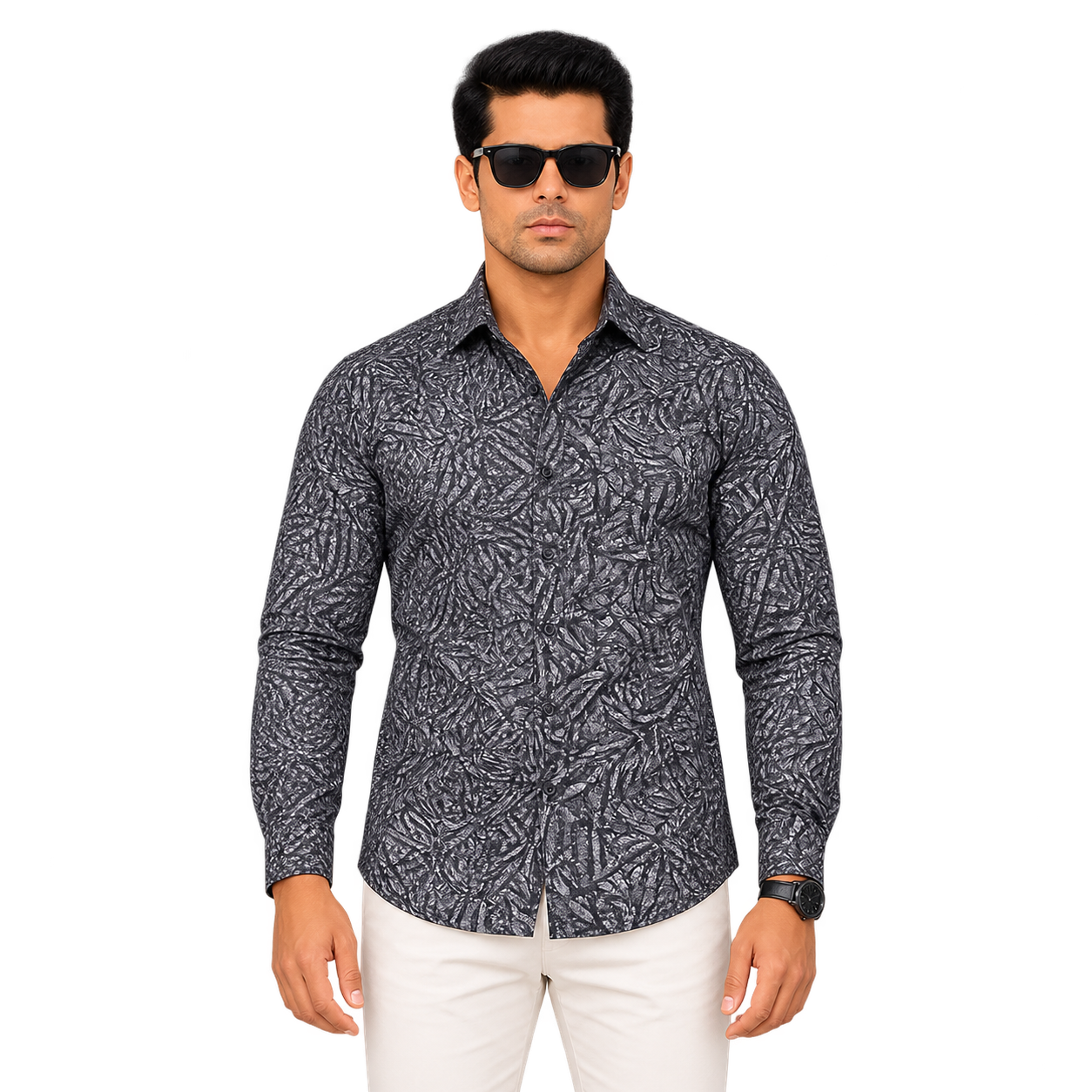 Black Printed Casual Shirt for Men - Image 1